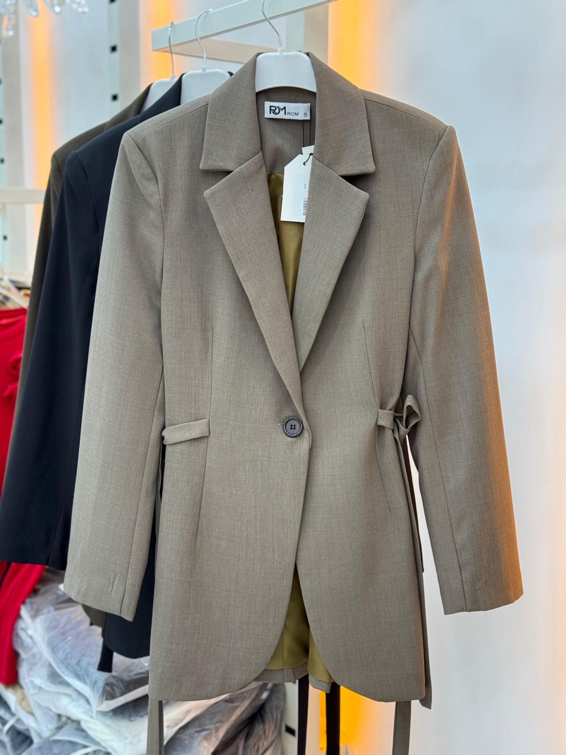 Blazer kəmərli Bej