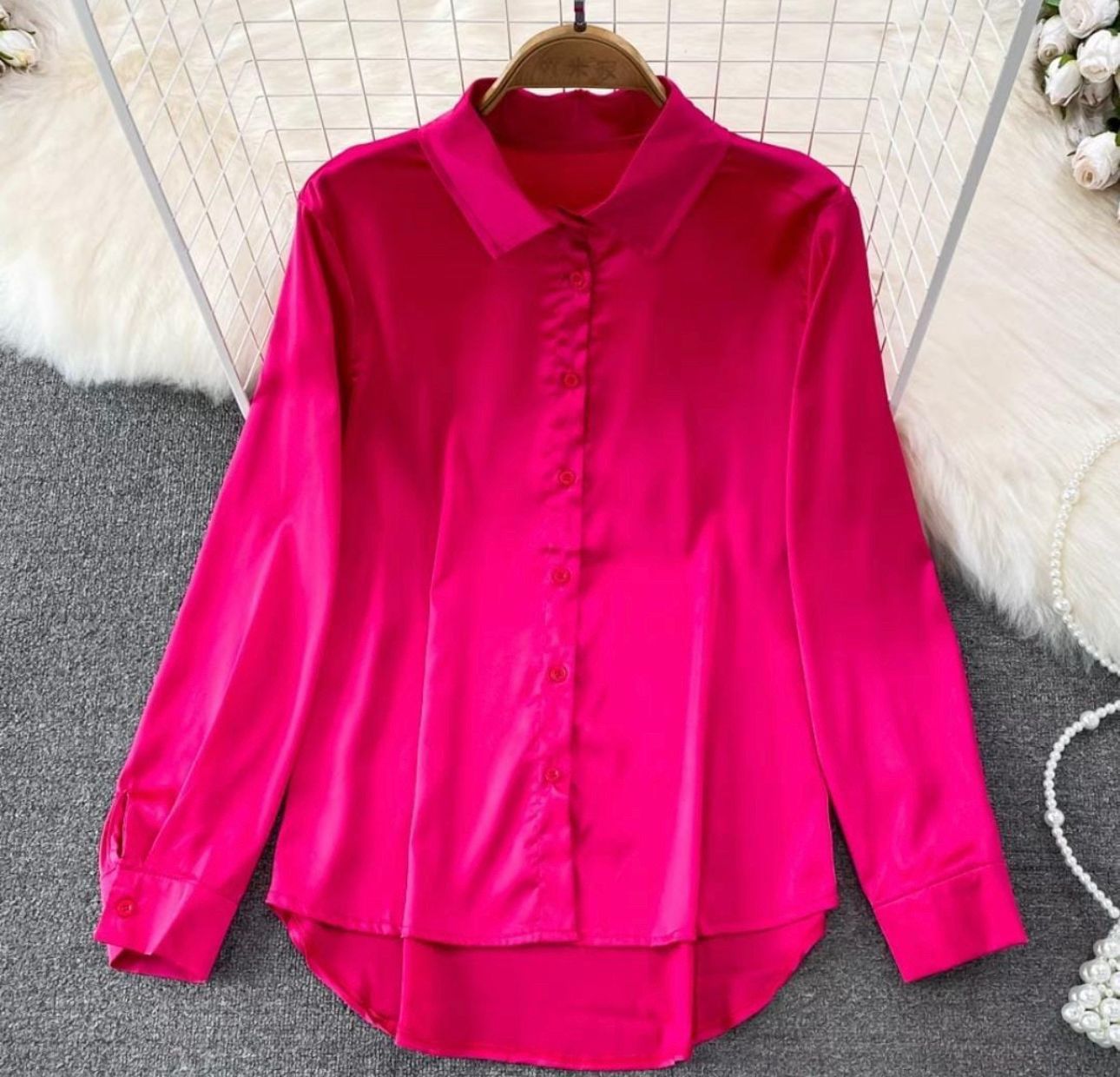 Atlas Köynək Uzunqol Fuşya rəngli