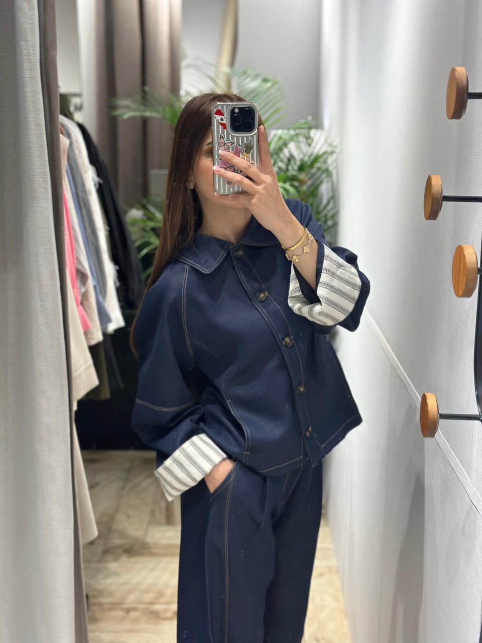 Cins dəst uzunnqol crop pencək tünd göy