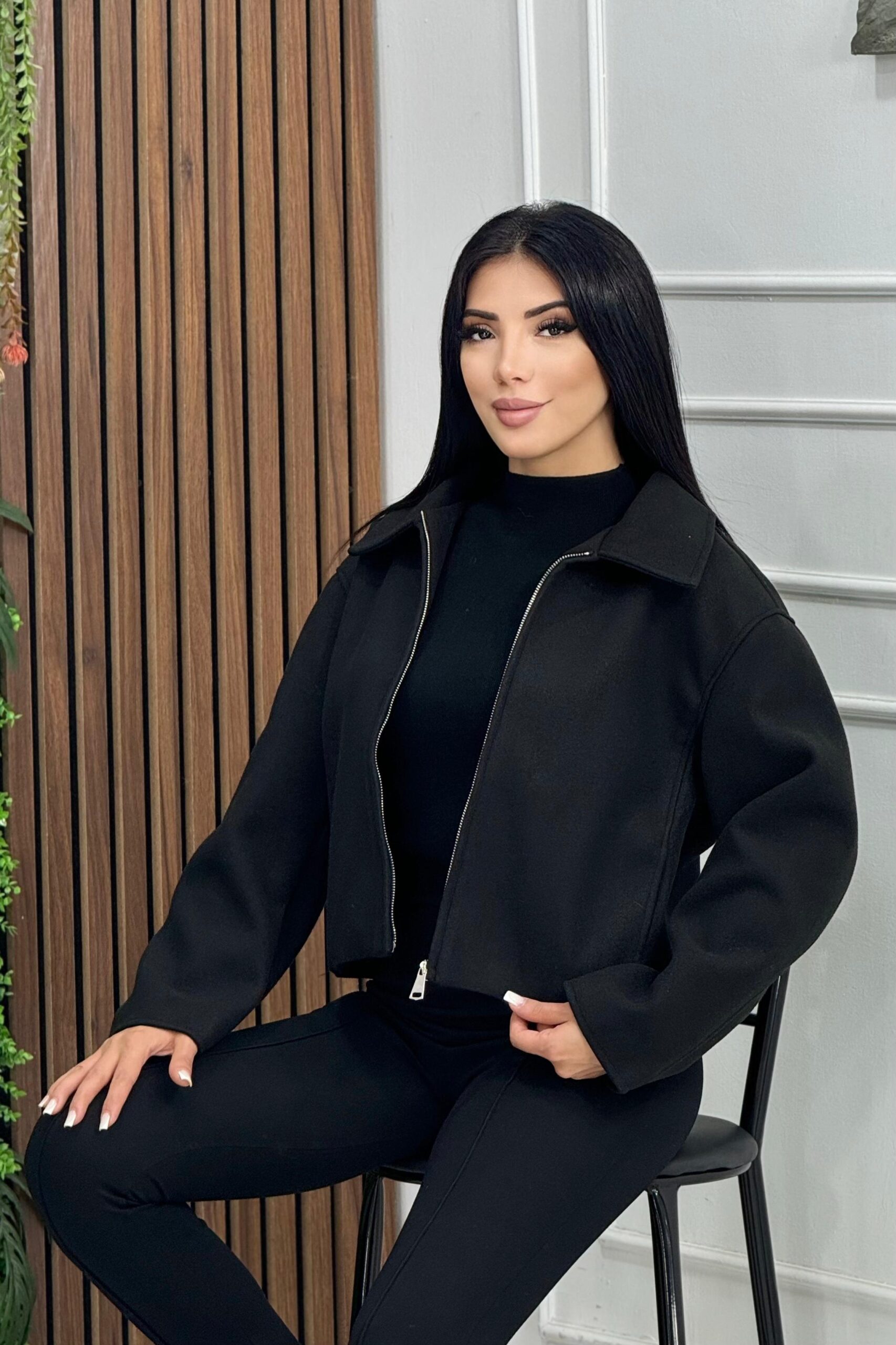 Kaşmir qısa Palto Zamoklu qara 2