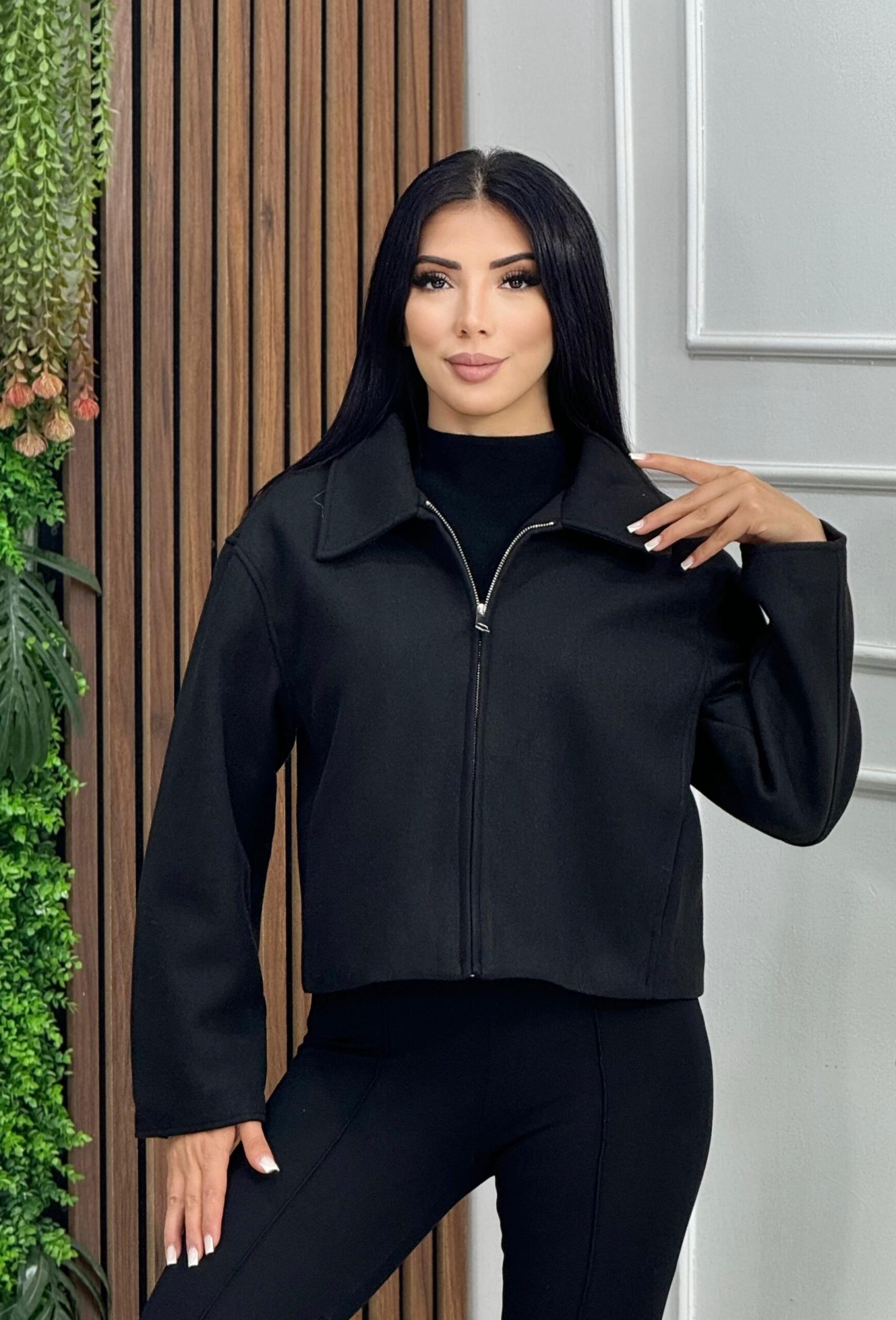 Kaşmir qısa Palto Zamoklu qara